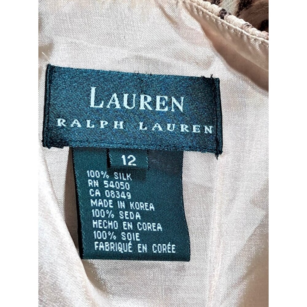 Lauren Ralph Lauren Tan & Brown Silk Wrap Dress Womens Size 12 Sleeveless Midi L - Picture 2 of 10